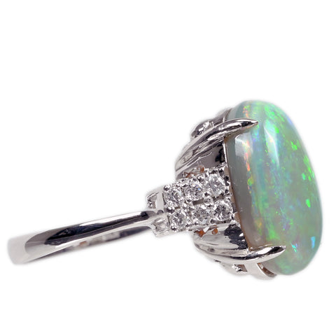 【中古】K18WG OPAL RING オパールリング OP6.25ct D0.28ct 6.0g #12.5