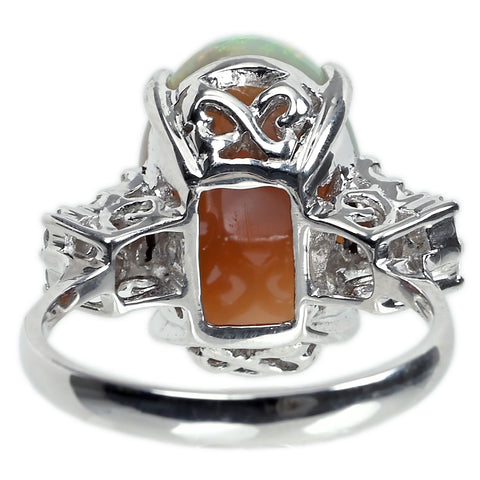 【中古】K18WG OPAL RING オパールリング OP6.25ct D0.28ct 6.0g #12.5
