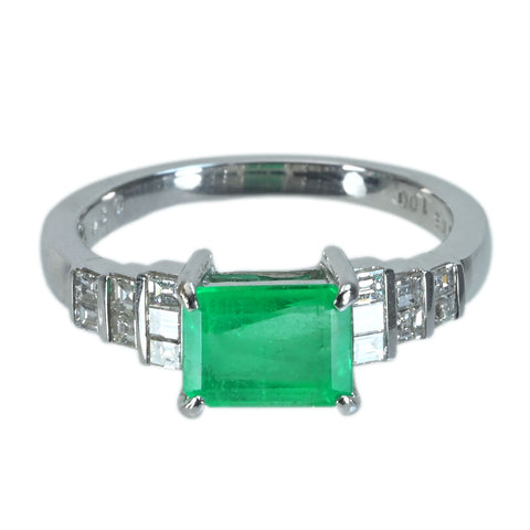 【中古】 K18WG EMERALD エメラルドリング E1.00ct D0.30ct 3.2g #10.5