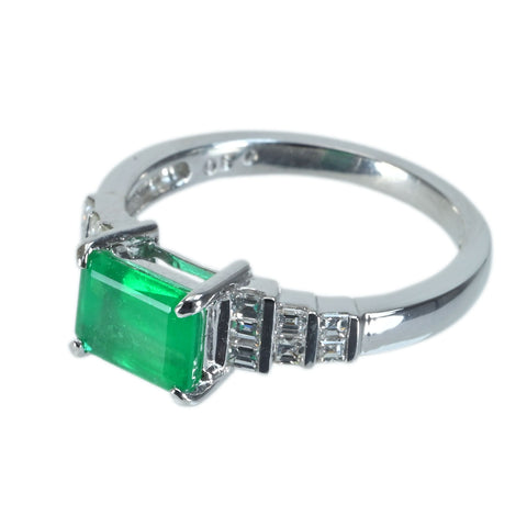 【中古】 K18WG EMERALD エメラルドリング E1.00ct D0.30ct 3.2g #10.5