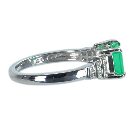 【中古】 K18WG EMERALD エメラルドリング E1.00ct D0.30ct 3.2g #10.5