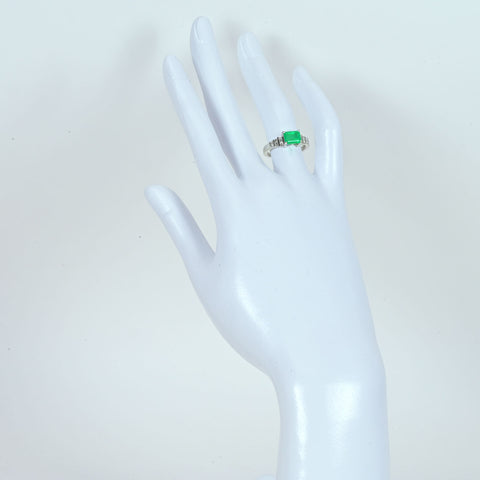 【中古】 K18WG EMERALD エメラルドリング E1.00ct D0.30ct 3.2g #10.5