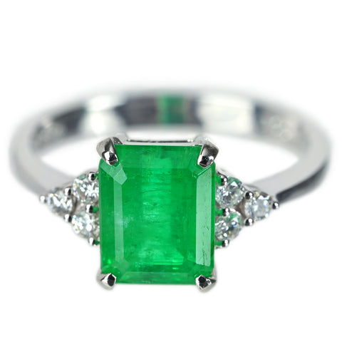 【中古】K18WG EMERALDエメラルドリング E2.26ct D0.17ct 3.0g #13