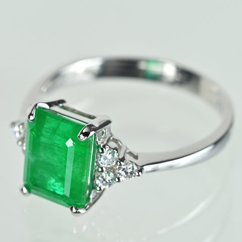 【中古】K18WG EMERALDエメラルドリング E2.26ct D0.17ct 3.0g #13