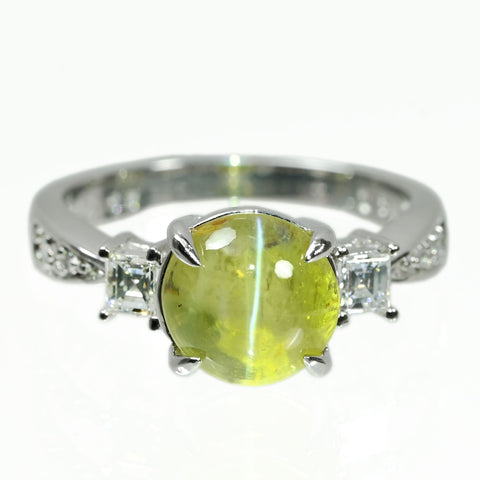 【中古】K18WG CATS EYE キャッツアイ リング CE4.05ct D0.33ct 5.1g  #14