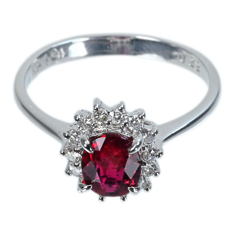 【中古】K18WG RUBY非加熱ルビーリング R1.04ct D0.22ct AIGSピジョンブラッド鑑別書 3.1g #13.5