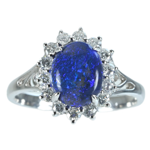 【中古】K18WG BLACK OPAL RING ブラックオパールリング BO1.44ct D0.52ct 3.1g #13.5