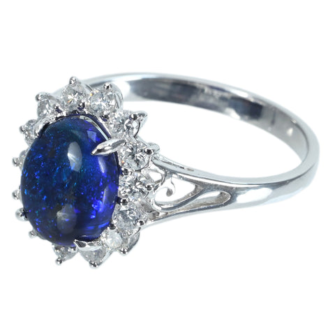 【中古】K18WG BLACK OPAL RING ブラックオパールリング BO1.44ct D0.52ct 3.1g #13.5