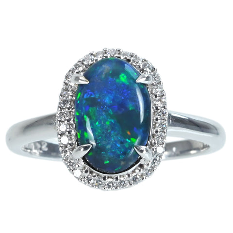 【中古】K18WG BLACK OPALブラックオパールリング BO1.72ct D0.17ct 3.6g