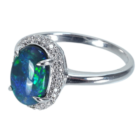 【中古】K18WG BLACK OPALブラックオパールリング BO1.72ct D0.17ct 3.6g