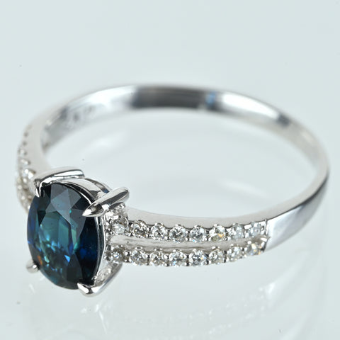【中古】 K18WG SAPPHIRE サファイアリング S0.93ct D0.17ct 2.2g #11.5