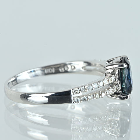 【中古】 K18WG SAPPHIRE サファイアリング S0.93ct D0.17ct 2.2g #11.5