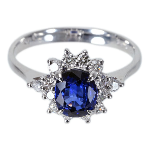 【中古】K18WG SAPPHIRE サファイアリング S1.39ct D0.40ct 3.6g #14
