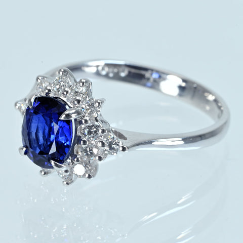 【中古】K18WG SAPPHIRE サファイアリング S1.39ct D0.40ct 3.6g #14