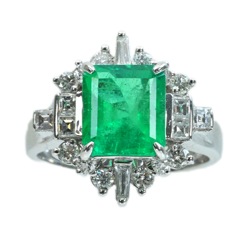 【中古】K18WG EMERALDエメラルドリング E2.47ct D0.87ct 6.4g #13