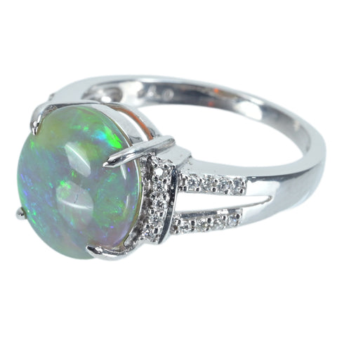 【中古】K18WG OPAL RING オパールリング BO3.10ct D0.14ct 4.8g #13