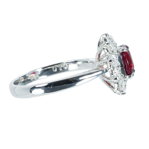 Pre-owned 18K White Gold Unheated Ruby Ring, 1.12ct R, 0.75ct D, AIGS Pigeon Blood Certificate, 4.1g, #13 