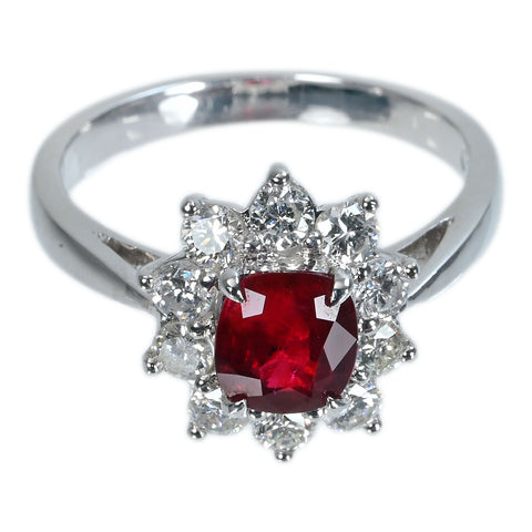 【中古】K18WG RUBY非加熱ルビーリング R1.12ct D0.75ct AIGSピジョンブラッド鑑別書 4.1g #13