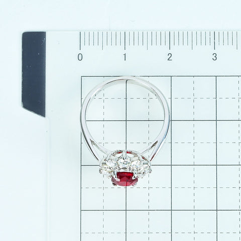 Pre-owned 18K White Gold Unheated Ruby Ring, 1.12ct R, 0.75ct D, AIGS Pigeon Blood Certificate, 4.1g, #13 