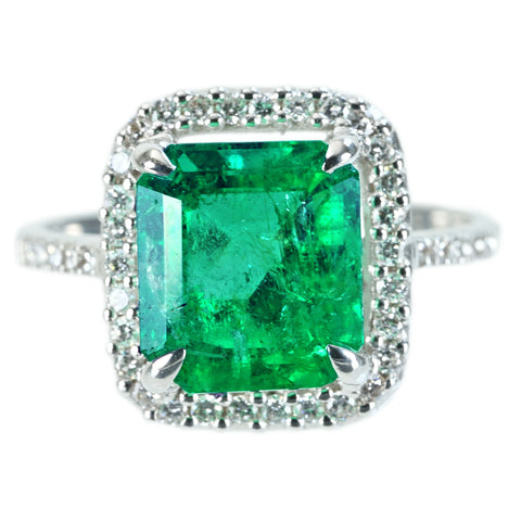 【中古】K18WG EMERALD RING エメラルドリング E3.31ct D0.30ct 4.6g #13