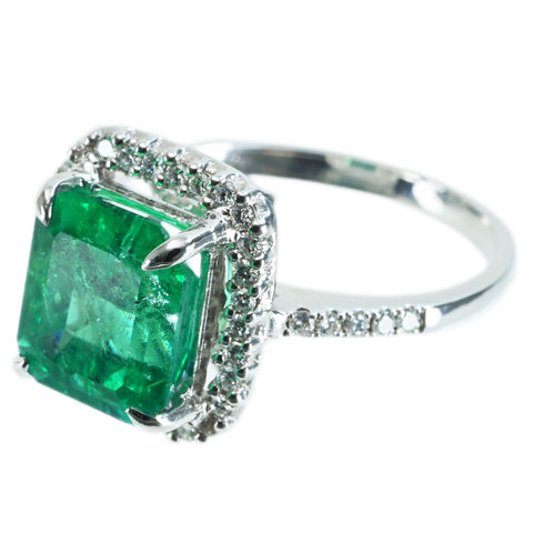 【中古】K18WG EMERALD RING エメラルドリング E3.31ct D0.30ct 4.6g #13