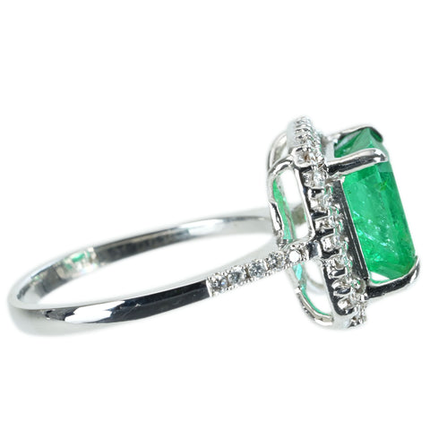 【中古】K18WG EMERALD RING エメラルドリング E3.31ct D0.30ct 4.6g #13