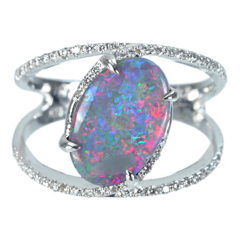 【中古】K18WG OPALブラックオパールリング BO2.00ct D0.27ct 4.3g #12.5