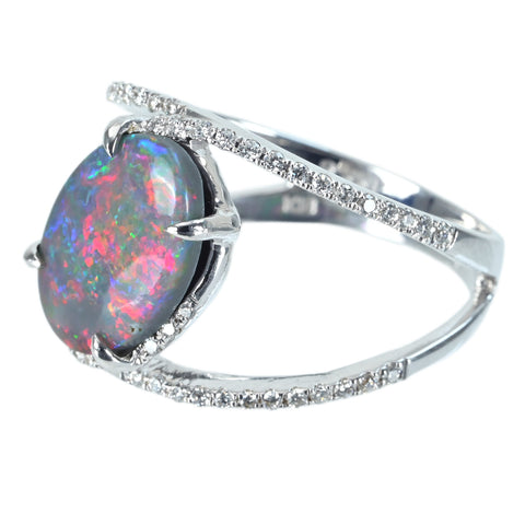 Pre-owned K18WG OPAL Black Opal Ring, BO 2.00ct, D 0.27ct, 4.3g, #12.5 