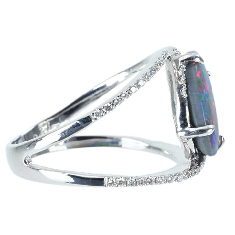 Pre-owned K18WG OPAL Black Opal Ring, BO 2.00ct, D 0.27ct, 4.3g, #12.5 