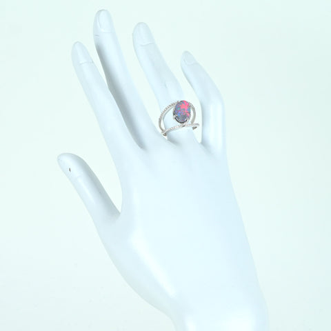 Pre-owned K18WG OPAL Black Opal Ring, BO 2.00ct, D 0.27ct, 4.3g, #12.5 