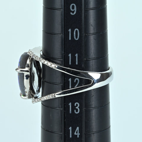 Pre-owned K18WG OPAL Black Opal Ring, BO 2.00ct, D 0.27ct, 4.3g, #12.5 