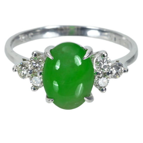 【中古】K18WG JADEITE RING ヒスイリング J2.19ct D0.32ct 2.3g #12.5