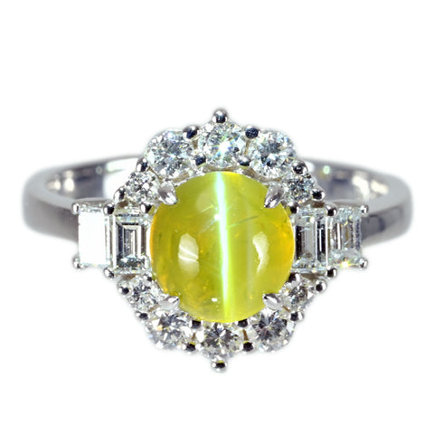 K18WG CATS EYE RING クリソベリルキャッツアイリング CE2.16ct D0.69ct 4.7g #12.5
