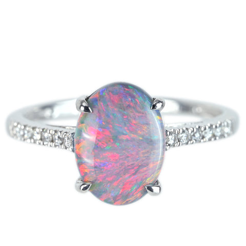 【中古】K18WG OPAL ブラックオパールリング BO1.32ct D0.13ct 2.5g #13