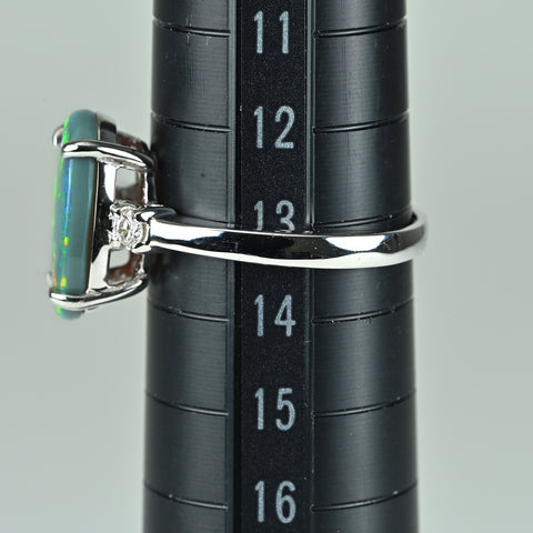 【中古】K18WG BLACK OPALブラックオパールリング BO2.29ct D0.13ct 3.4g #13.5