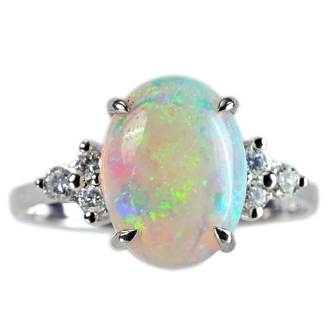 【中古】K18WG WHITE OPAL オパールリング OP2.44ct D0.20ct 3.0g #13