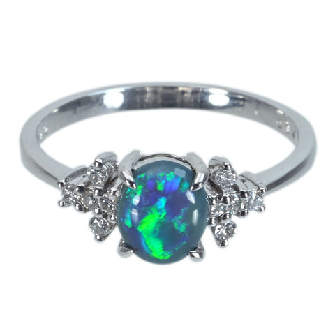 【中古】K18WG BLACK OPALブラックオパールリング BO0.90ct D0.15ct 2.7g #13