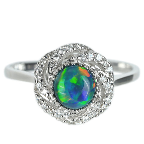 【中古】K18WG BLACK OPAL ブラックオパールリング 0.79ct D0.16ct 2.7g #13