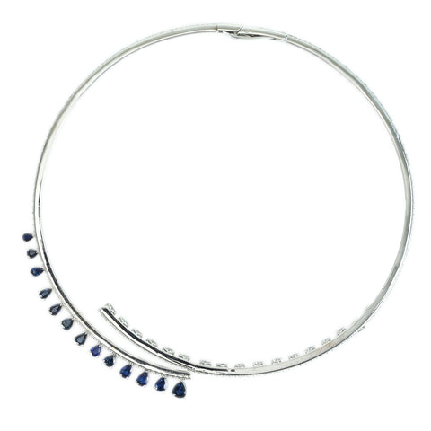 【中古】K18WG SAPPHIRE NECKLACE サファイア/ダイヤモンド チョーカーネックレス S9.56ct D3.87ct 日宝協 鑑別書 30.6g