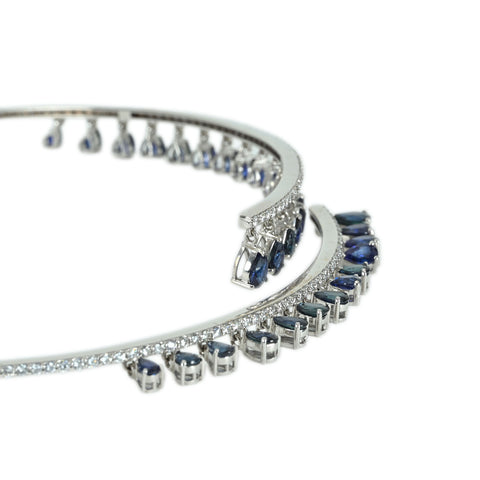 【中古】K18WG SAPPHIRE NECKLACE サファイア/ダイヤモンド チョーカーネックレス S9.56ct D3.87ct 日宝協 鑑別書 30.6g
