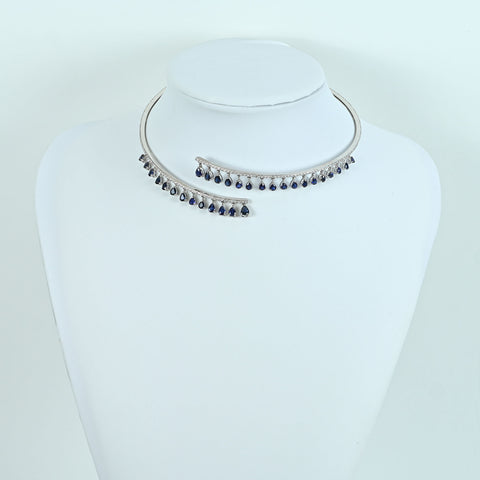 【中古】K18WG SAPPHIRE NECKLACE サファイア/ダイヤモンド チョーカーネックレス S9.56ct D3.87ct 日宝協 鑑別書 30.6g