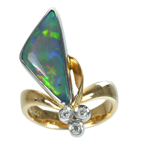 【中古】K18YG//PT900 OPAL RING オパールリング OP3.18ct D0.07ct 7.0g #12