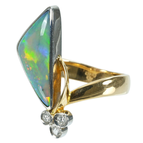 【中古】K18YG//PT900 OPAL RING オパールリング OP3.18ct D0.07ct 7.0g #12