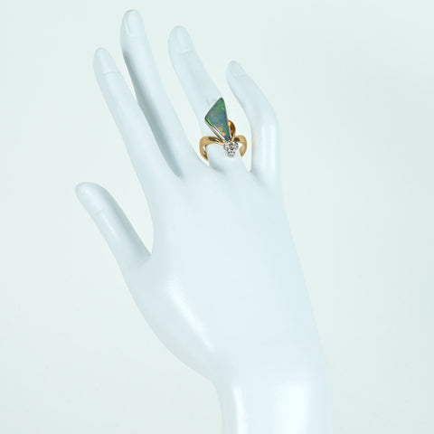 【中古】K18YG//PT900 OPAL RING オパールリング OP3.18ct D0.07ct 7.0g #12