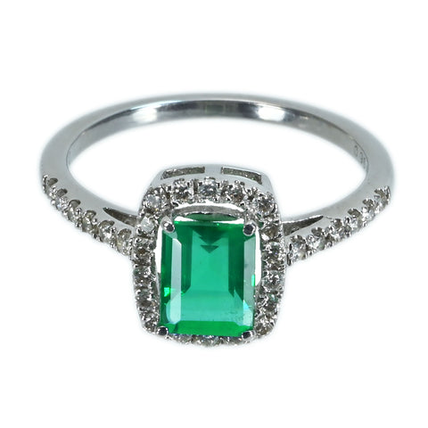 【中古】K18WG EMERALD ザンビア産ノントリートメントエメラルドリング E0.96ct D0.30ct GIA鑑別書 2.6g #13