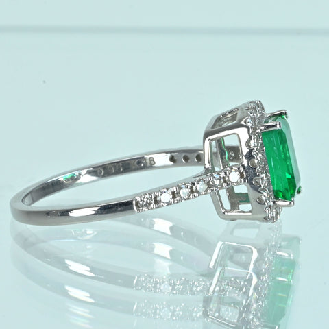 【中古】K18WG EMERALD ザンビア産ノントリートメントエメラルドリング E0.96ct D0.30ct GIA鑑別書 2.6g #13