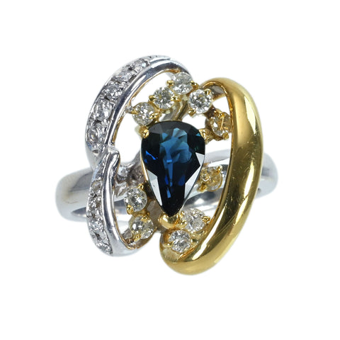 【中古】K18/K18WG SAPPHIREサファイアリング S0.96ct D0.45ct 7.3g #9