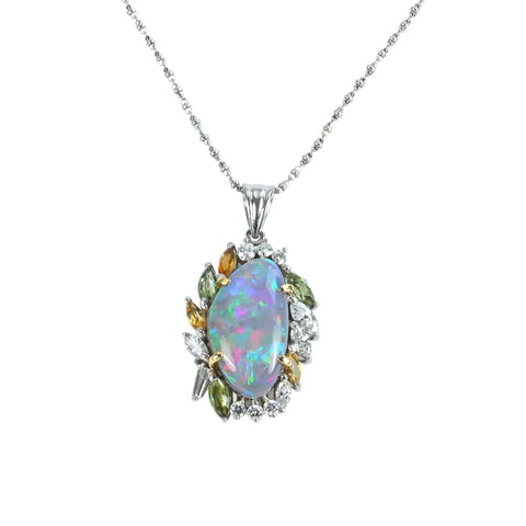 【中古】K18/PT900 BLACK OPAL ブラックオパールペンダントネックレス BO6.10ct D0.73ct ソーティング 11.8g