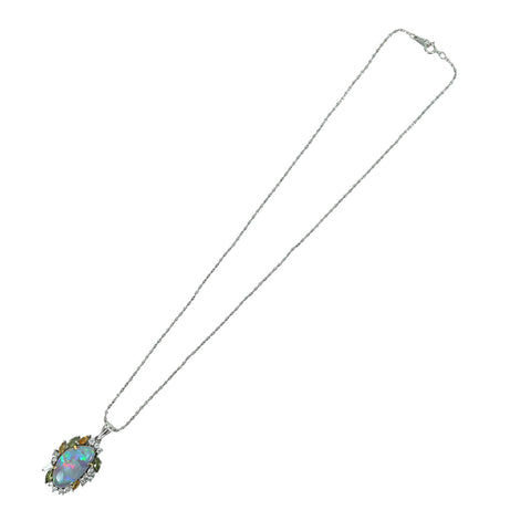 【中古】K18/PT900 BLACK OPAL ブラックオパールペンダントネックレス BO6.10ct D0.73ct ソーティング 11.8g