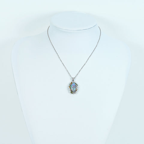 【中古】K18/PT900 BLACK OPAL ブラックオパールペンダントネックレス BO6.10ct D0.73ct ソーティング 11.8g